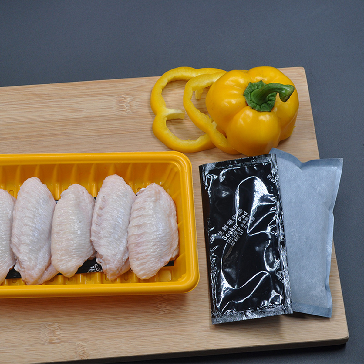 Almohadilla absorbente para bandejas desechables de carne y pescado de aves de corral, frutas, mariscos y sangre de pollo